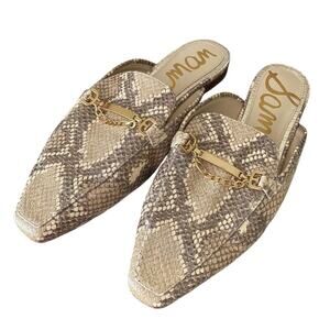 Sam Edelman Snake Print Loafers with Gold Chain